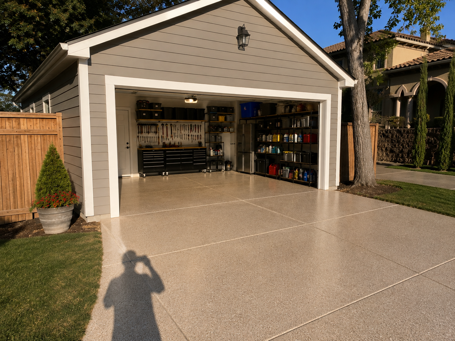 Garage floor completed by J&E Concrete Services